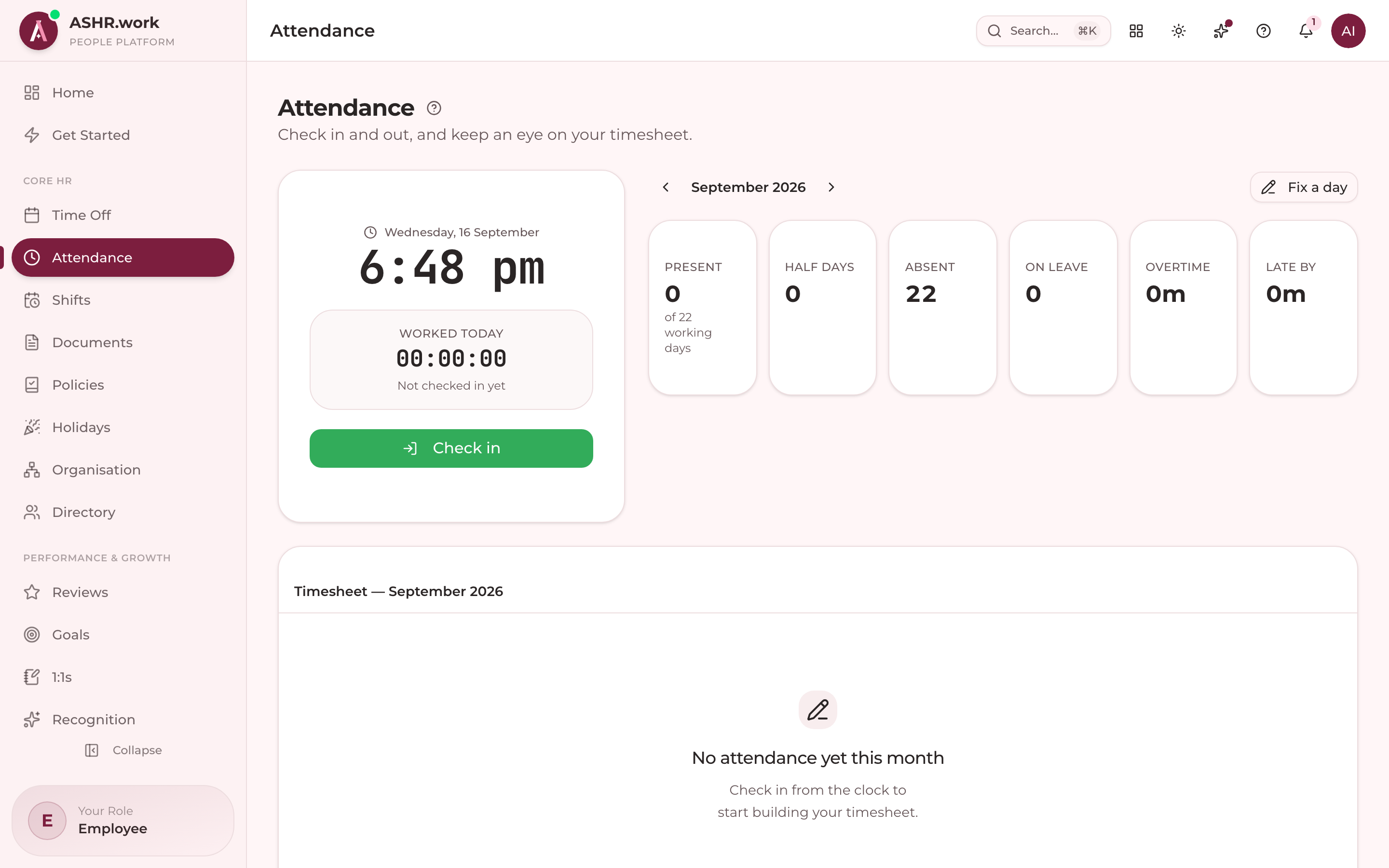 Attendance: punches and the monthly summary.