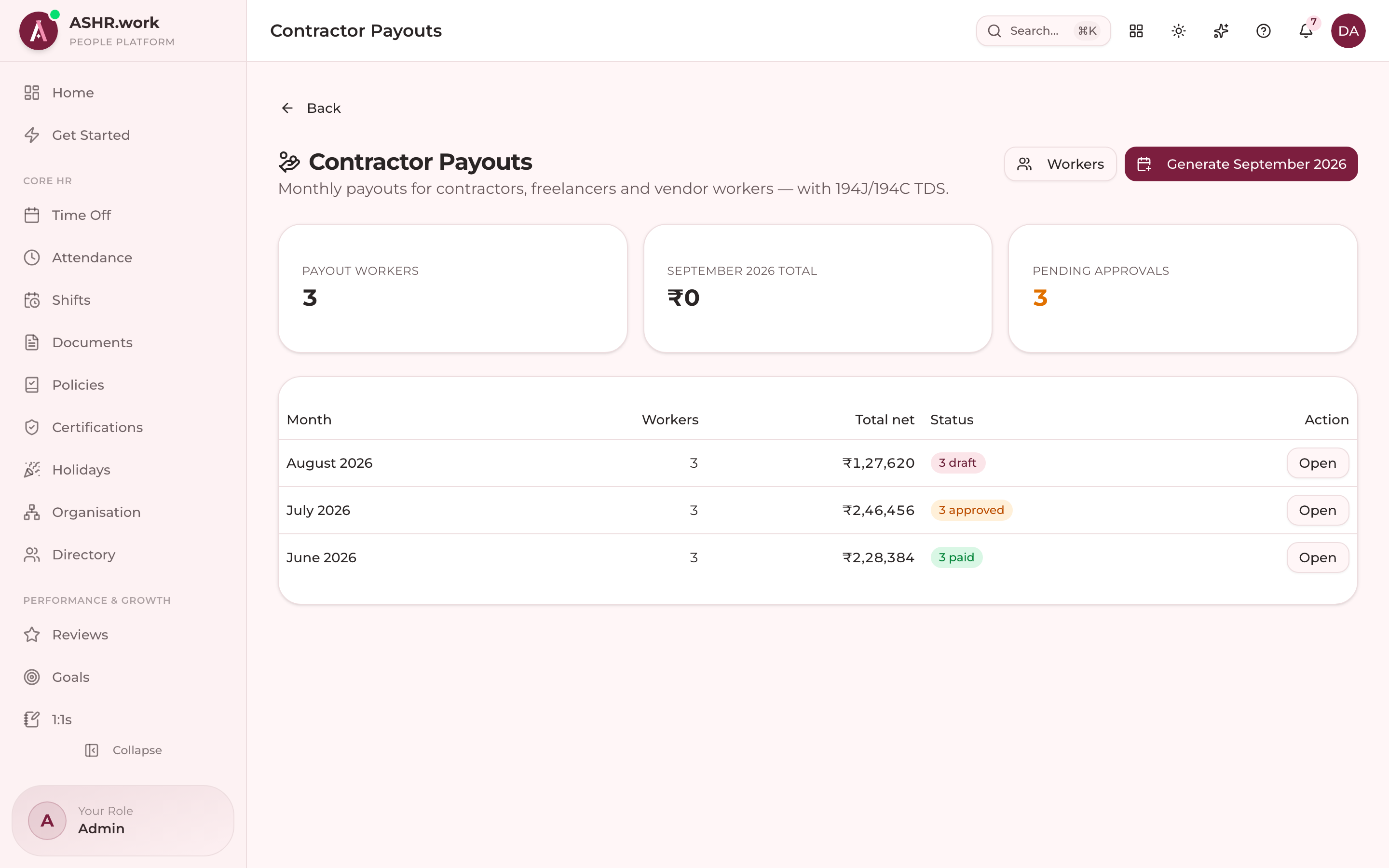 Contractor and freelancer payouts, kept outside payroll.