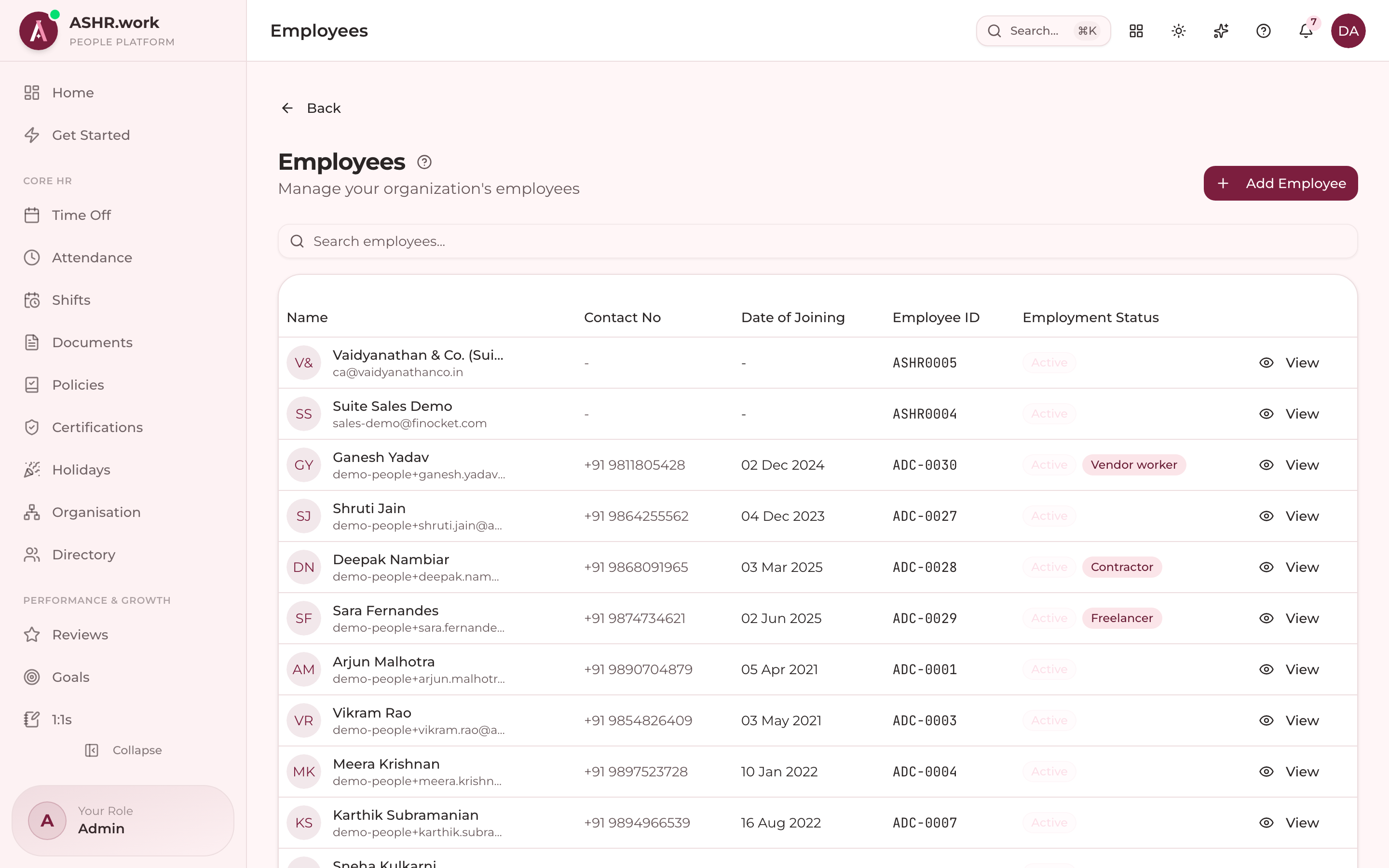 The admin employee register.