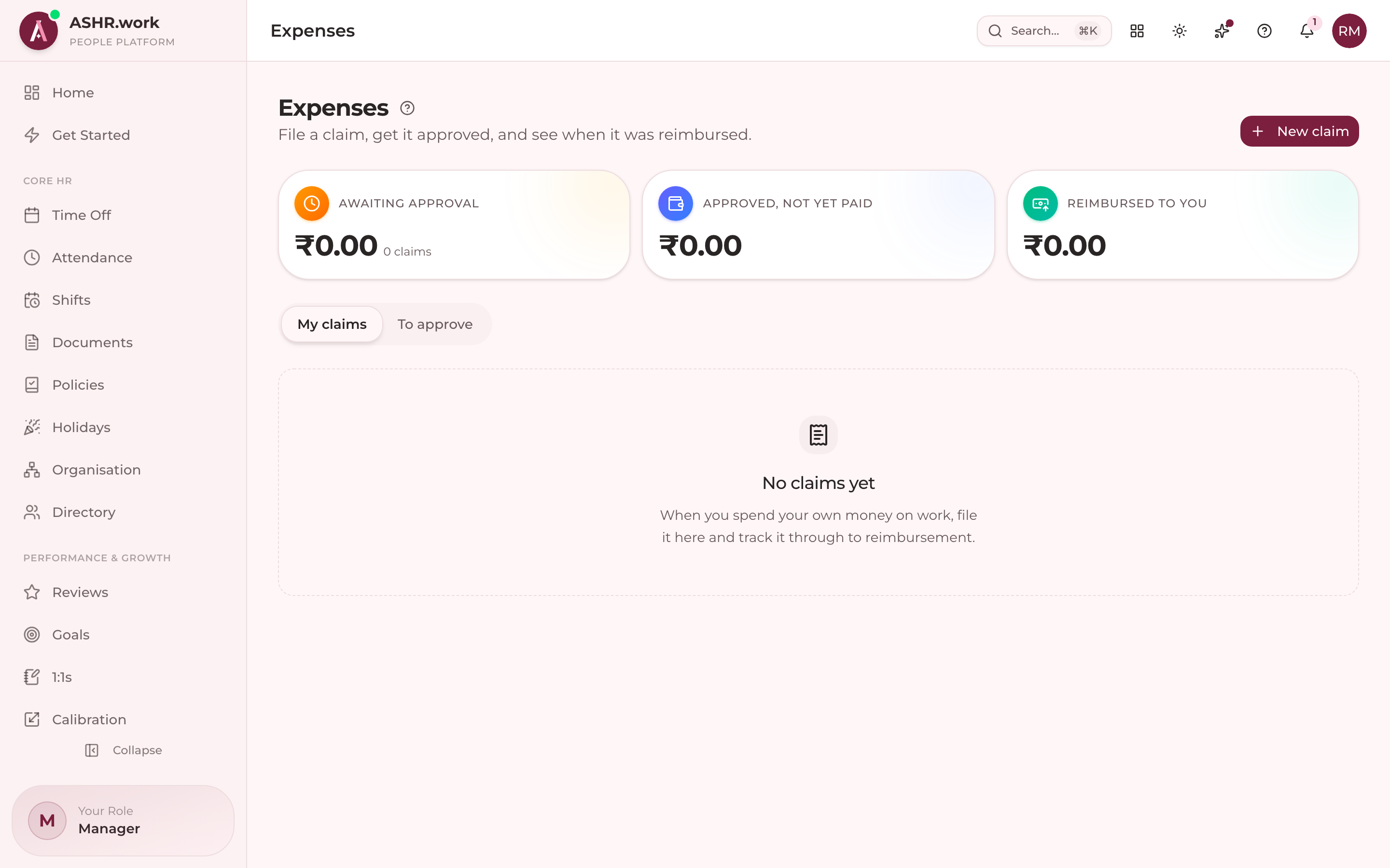 Approving and reimbursing an expense claim.