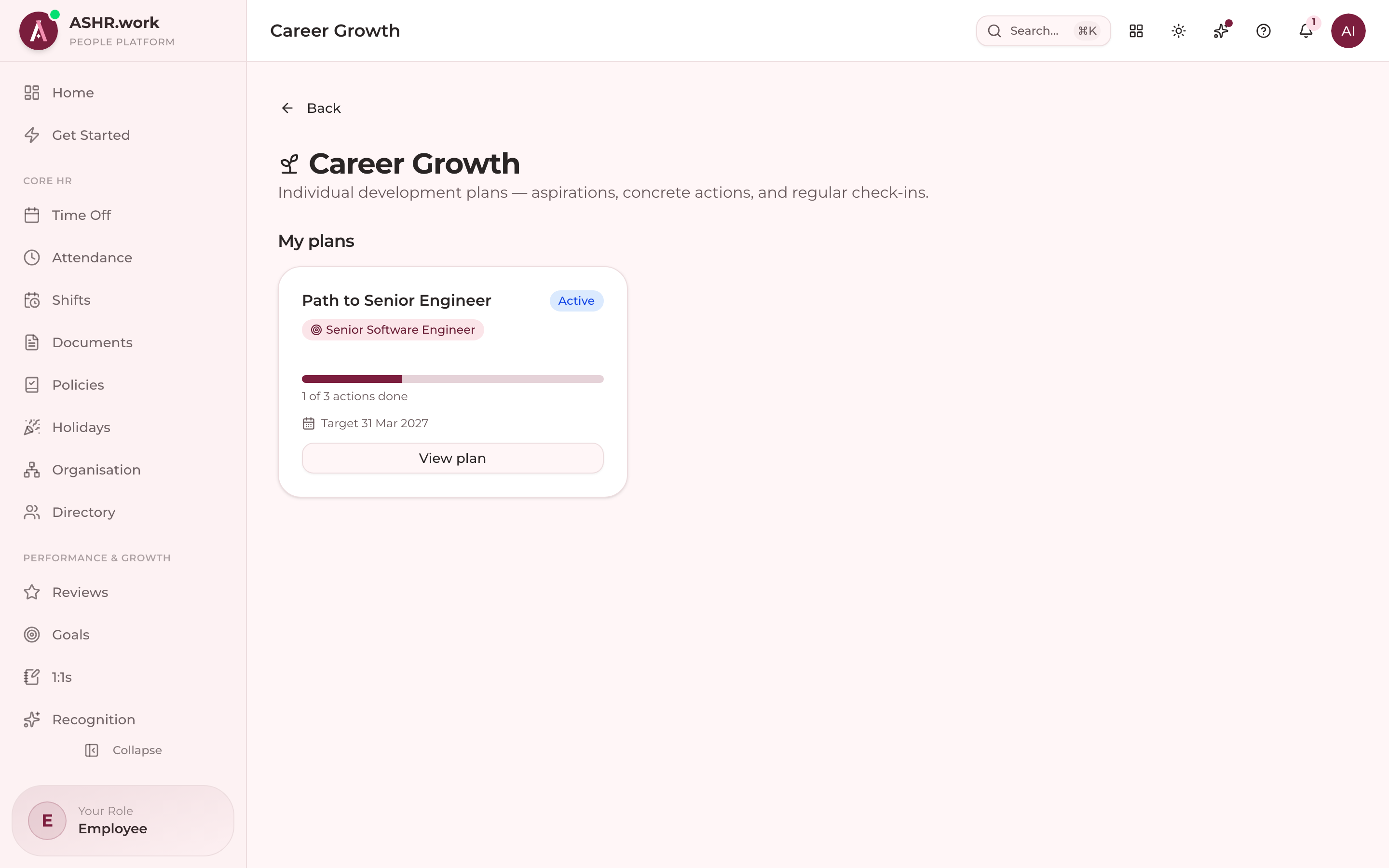 Career growth plans and check-ins.