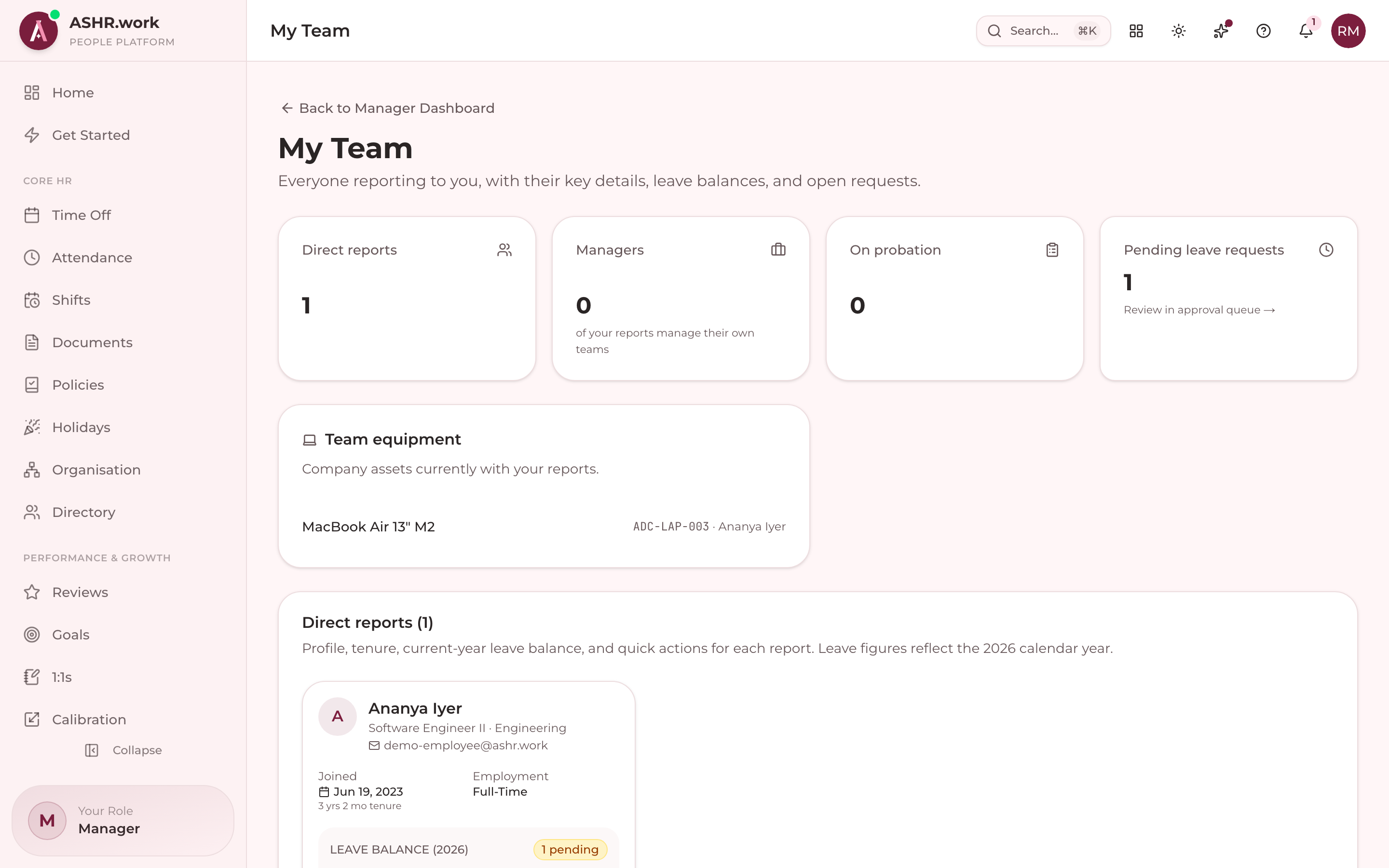 My team — the manager’s roster.