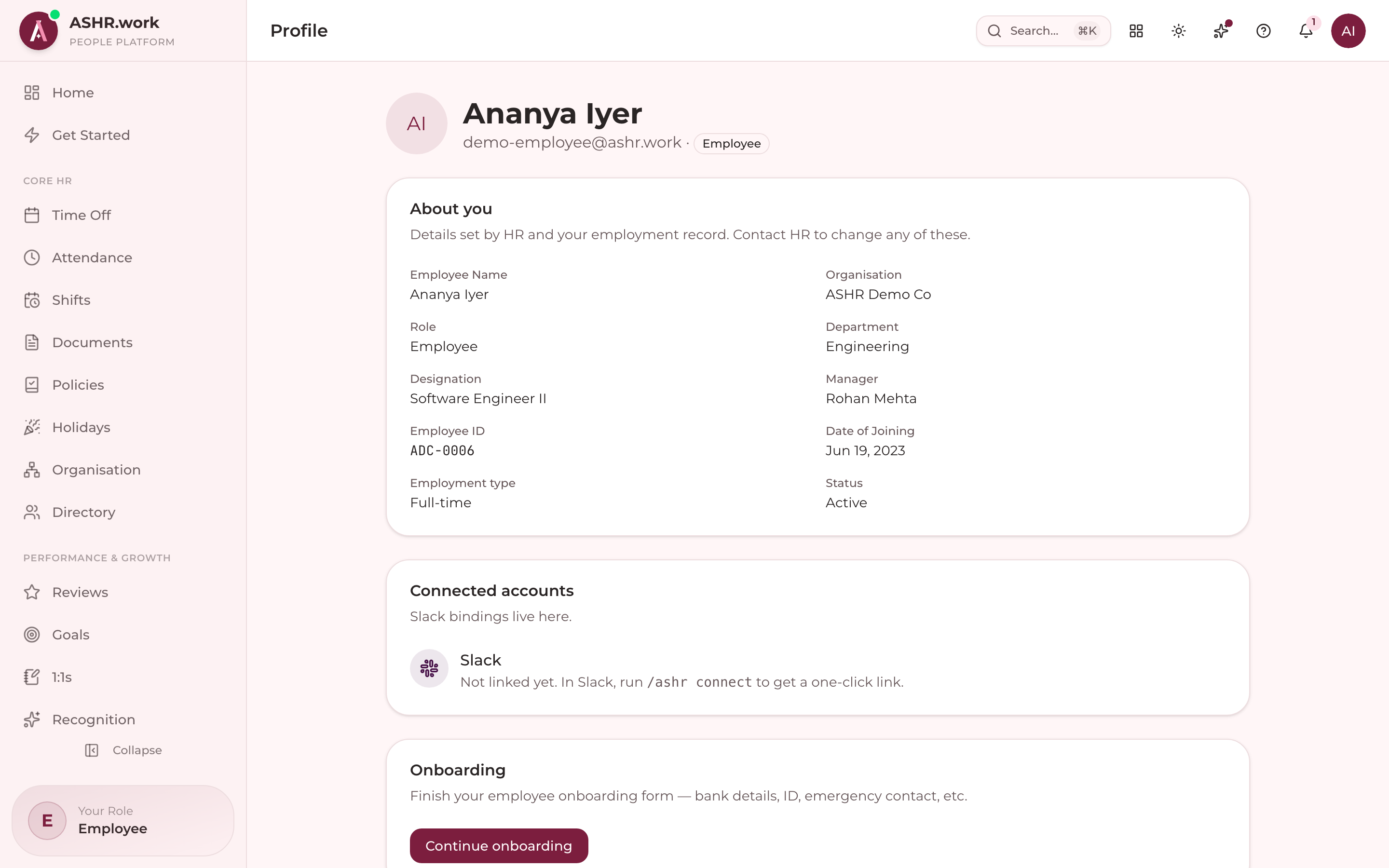 The employee’s own profile.