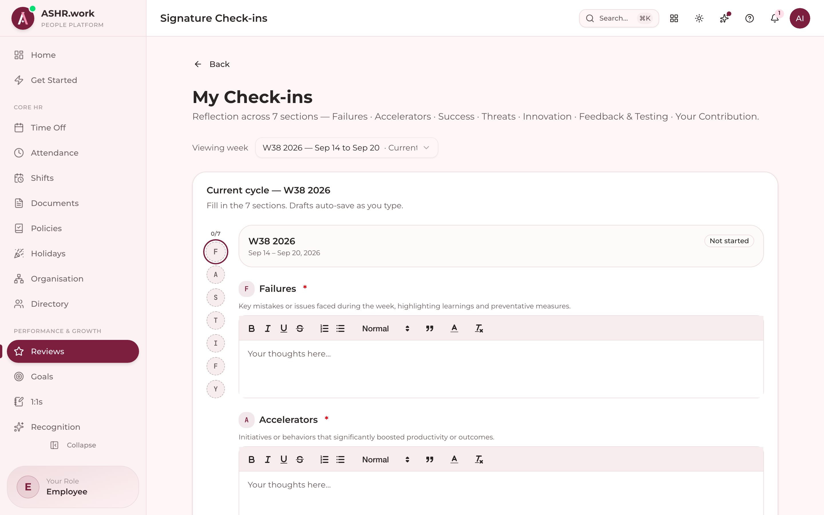 A signature (FASTIFY-style) weekly check-in.