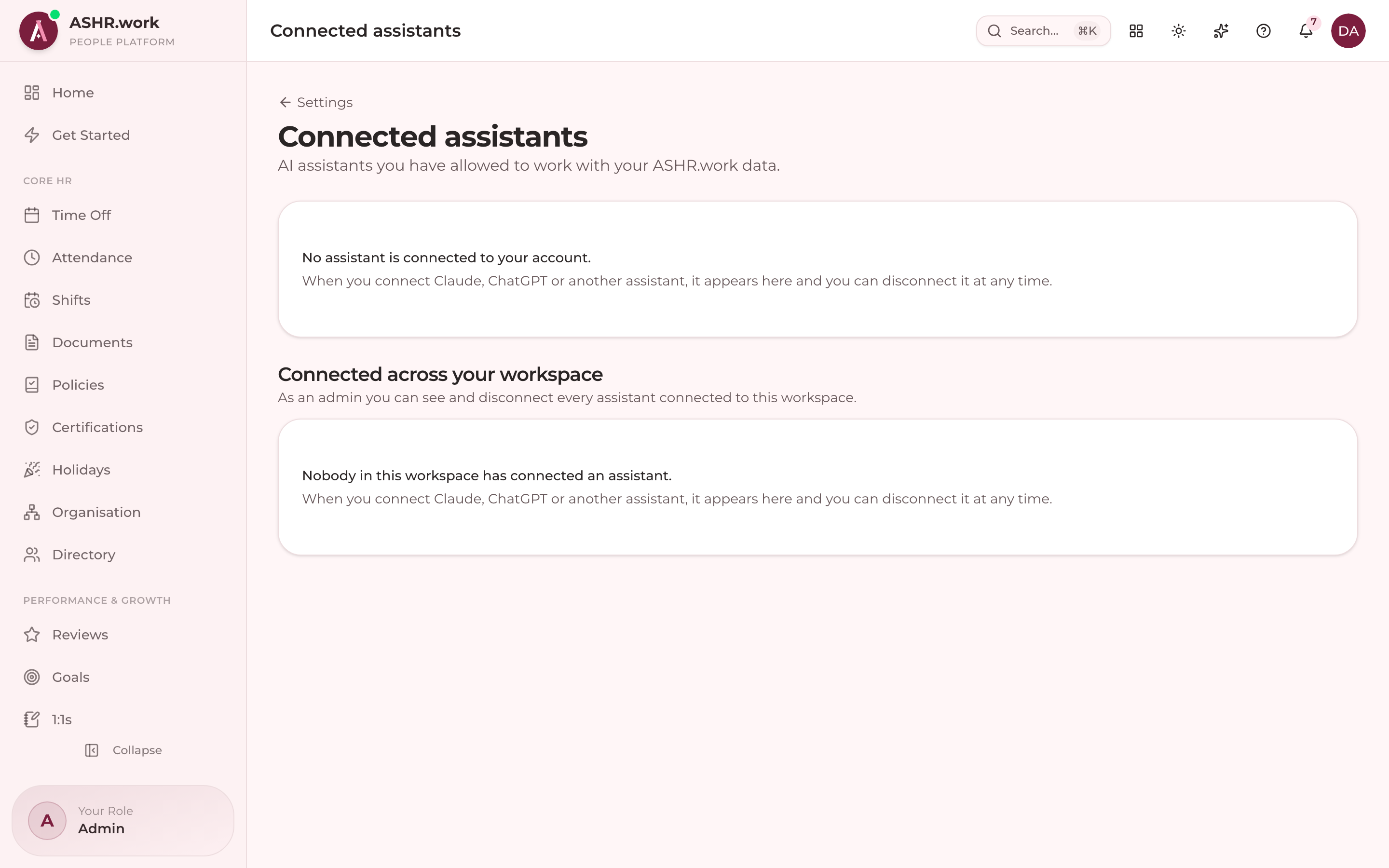 Connected AI assistants (Claude, ChatGPT) for this account.